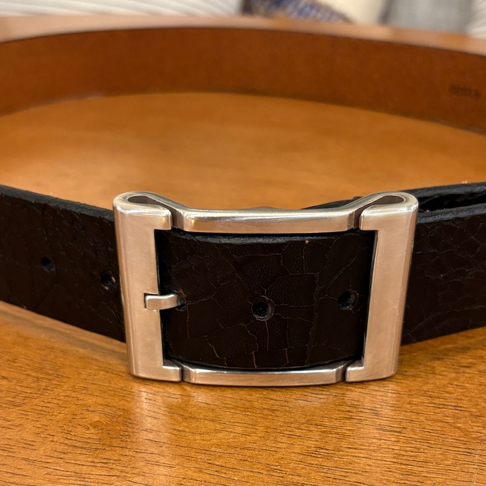 Martin Dingman Black Leather Belt with roller Silver Buckle